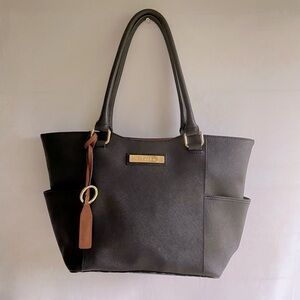 Calvin Klein Women’s Black & Brown Leather Textured Tote Shoulder Bag